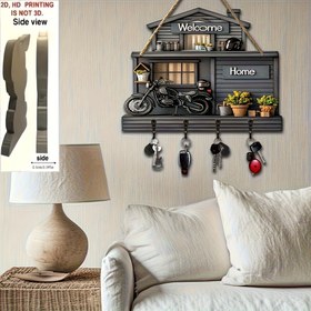 Resim 2D Düz, Siyah Çadır Retro Motosiklet Hoşgeldiniz İşareti Mini Çiçek Evi, Basit Renkli Ahşap, Zarif Ev Anahtar Askısı, Dört Metal saç tokası ile, Duvar Dekorasyonu, Veranda Dekorasyonu, Oda Dekorasyonu, Villa Dekorasyonu, Dört Mevsim Çok Fonksiyonlu Ev Dekorasyonu 30cm×23cm 