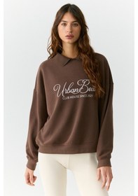 Resim Urban Beat Alexıa Kadın Triko Gömlek Yakalı Baskı Detaylı Relaxed Kahverengi Sweatshirt Kahverengi 