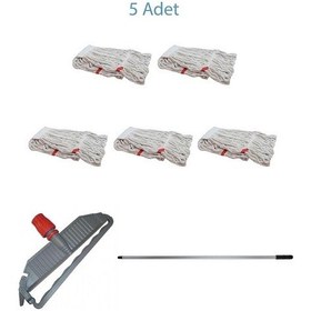 Resim Sska Cod-ex Geniş Islak Paspas Mop Takımı Seti Geniş Islak Mop Başlığı 5'li + Metal Sap + Mop Tutucu 
