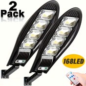 Resim 2 adet Ticari Sokak Alanı Aydınlatması, Dış Mekan Güneş Akıllı Işık, 168 LED, Hareket Sensörlü ve Uzaktan Kumandalı Güneş Sel Işığı, 180° Ayarlanabilir Güneş Işığı, 3 Modlu Güneş Işığı Bahçe, Duvar, Patio için 