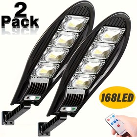 Resim 2 adet Ticari Sokak Alanı Aydınlatması, Dış Mekan Güneş Akıllı Işık, 168 LED, Hareket Sensörlü ve Uzaktan Kumandalı Güneş Sel Işığı, 180° Ayarlanabilir Güneş Işığı, 3 Modlu Güneş Işığı Bahçe, Duvar, Patio için 