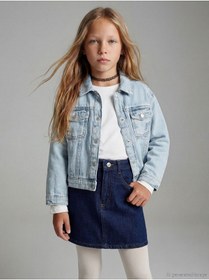 Resim LC Waikiki NEVAVM Farkıyla LCW Kids Mavi Gömlek Yaka Kız Çocuk Jean Ceket - S6CS86Z1-V2T 