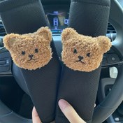 Resim 2 adet Sevimli Karikatür Ayı Peluş Araba Koltuğu Kemeri Omuz Pedleri, Polyester Elyaf Rahat Yastık Kılıfları Koltuk Kemeri Koruma için, Çoğu Araç için Evrensel Uyumluluk, Güvenlik Kemeri Kılıfı 