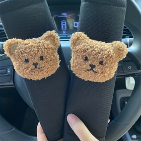 Resim 2 adet Sevimli Karikatür Ayı Peluş Araba Koltuğu Kemeri Omuz Pedleri, Polyester Elyaf Rahat Yastık Kılıfları Koltuk Kemeri Koruma için, Çoğu Araç için Evrensel Uyumluluk, Güvenlik Kemeri Kılıfı 