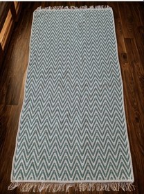 Resim Pamuklu Cotton Kilim Çift Taraflı Yıkanabilir Dekoratif 80x150 - Mint V1 Siyah - Beyaz 