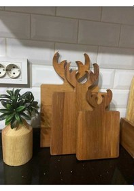 Resim Doğal Ahşap Dekoratif 3lü Geyik Kesme Tahtası Ahşap 