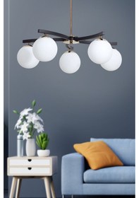 Resim Lara 5 Li Gold-siyah Metal Gövde Beyaz Rengi Camlı Tasarım Lü... Gold 