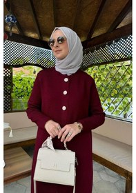 Resim Rabia Şamlı Sinem Çelik Örme Triko Hırka Bordo Çok Renkli 