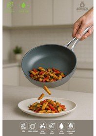 Resim Sera Nova Yanmaz Yapışmaz Seramik Wok Tava 28 Cm Gri 
