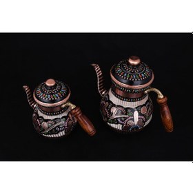 Resim Erzincan El İşlemeli Bakır Çaydanlık No:1 Mineli Çok Renkli 