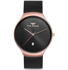 Resim Ferro Siyah Hasır Kordon Erkek Kol Saati F1989c-941-r Rose Gold 