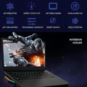 Resim 6 Fanlı Rgb Işıklı Dijital Ekranlı Laptop Soğutucu Stand, 7 Kademeli Yükseklik Ayarlı Süper Soğutucu Stand 