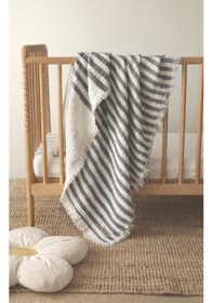Resim Bebek & Çocuk İçin % 100 Pamuk 4 Katlı Müslin Örtü Antrasit Çizgili 110x110 CM 