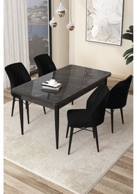 Resim Canisa Arp Serisi 70x110 Sabit Mutfak Masası Takımı Siyah Mermer Desen Masa 4 Siyah Sandalye Masa Siyah Mermer Desen Sandalye Siyah 