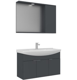 Resim Orka Purus 100 Cm Mat Antrasit Spot Aynalı Banyo Dolabı Takım Asma Antrasit 