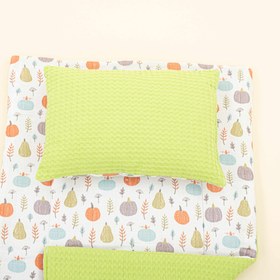 Resim Alt Açma Matı ve Yastık - Çift Taraflı - Fıstık Yeşili Petek - Yeşil Balkabağı 