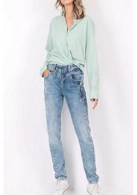 Resim Kadın Street One Önden Bağcıklı Yıkamalı Mavi Denim Kot Pantolon Mavi 