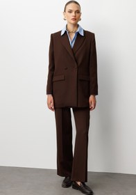 Resim Mizalle Oversize Kahverengi Kruvaze Blazer Ceket 