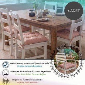 Resim 4 Adet - 40x40 Cm Lüks Süet Dokulu Gül Kurusu Sandalye Minderi - %100 Silikon Elyaf Dolgulu Yıkanabilir Minder 