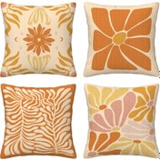 Resim 4 Adet Boho Turuncu Şık Desenli Yastık Kılıfı, Modern Soyut Baskılı Çok Amaçlı Ev Dekoru İçin Makinede Yıkanabilir Fermuarlı Tek Taraflı Tasarım, İç Dolgu Yok (16x16, 18x18 cm) 