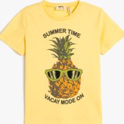 Resim Erkek Çocuk Tişört Bisiklet Yaka Kısa Kollu Ananas Baskılı Pamuklu 
