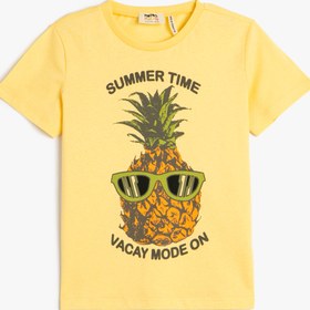 Resim Erkek Çocuk Tişört Bisiklet Yaka Kısa Kollu Ananas Baskılı Pamuklu 