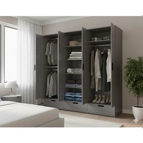 Resim Armi 6 Kapaklı 3 Çekmeceli Gardırop Metalik Gri Metalik Gri 