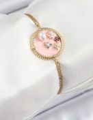 Resim Clariss 316L Çelik Zincir Pembe Mineli Sanatsal Portre İnci Detaylı Çiçek Model Gold Renk Kadın Bileklik 