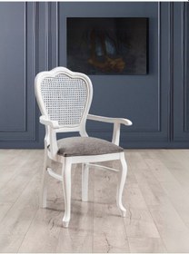 Resim Versailes Hazeranlı Kolçaklı Klasik Ahşap Sandalye Beyaz 