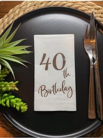 Resim Gümüş Yaldızlı Beyaz Kırk Yaş Bırthday Garson Katlama Peçete 16 Lı 