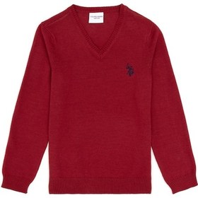 Resim U.S. Polo Assn. Kız Çocuk Vişne V Yaka Basic Kazak 50294198-VR223 