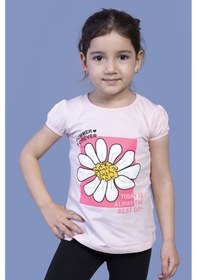 Resim Toontoy Kids Toontoy Kız Çocuk Papatya Baskılı Taş İşlemeli Tişört Pudra 