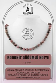 Resim OSMANLI DOĞAL TAŞ Rodonit 8 Mm Düğümlü Doğal Taş Kolye 