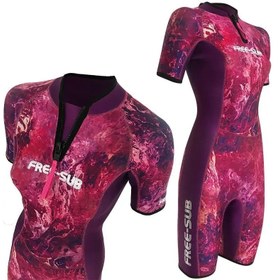 Resim Free-Sub 2mm Dreams Purple Kadın Shorty (Kısa) Sörf, Scuba Tüplü Dalış Elbisesi Wetsuit - 2XL 