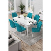 Resim Canisa Concept Par Serisi 70 x 114 Cm, Açılabilir Mdf Mutfak Masa Takımı, Beyaz Masa ve 6 Sandalye 