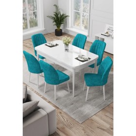 Resim Canisa Concept Par Serisi 70 x 114 Cm, Açılabilir Mdf Mutfak Masa Takımı, Beyaz Masa ve 6 Sandalye 
