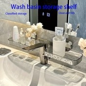 Resim Delme Gerektirmeyen Vantuzlu Duvar Montajlı Banyo Rafı - Çok Bölmeli Krom Plastik Lavabo Tezgah Üstü Saklama Ünitesi, Tuvalet Malzemeleri, Diş Fırçaları ve Şişeler için Modern Tasarım, Banyo Organizatörü, Banyo Dolabı ve Makyaj İstasyonu İçin Yer Tasarrufu Sağlayan Raflar 