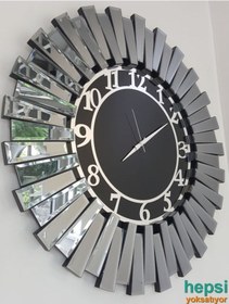 Resim Güneş Smoked Latin Black Gümüş Siyah 85 Cm Aynalı Duvar Saati 