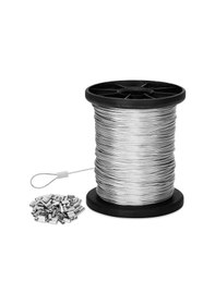 Resim Maiyame Dayanıklı 1/32 İnç Paslanmaz Çelik Kablo, 200 Feet Tel Halat, 50 Alüminyum Kılıf, Aydınlatma, Çamaşır İpi Ve Çitler İçin 