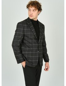 Resim Gio Erkek Klasik Kesim Ekoseli Regular Fit Yün Ceket 3435 Füme Füme 