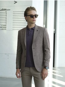 Resim Erkek Yün Ceket Mono Yaka Üstten Torba Cep Çift Yırtmaçlı Slim Fit Ceket Ncs Jeans 4002-Kiremit 