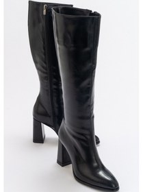 Resim Luvishoes Decer Siyah Cilt Kadın Topuklu Çizme Siyah 