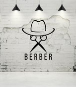 Resim EYBA STİCKER Berber Erkek Dükkan Işyeri Cam Yapışkan Sticker Bıyık Makas Şapka 