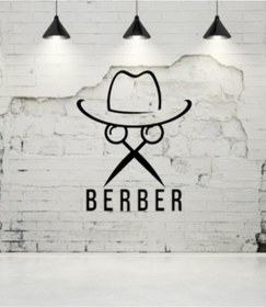 Resim EYBA STİCKER Berber Erkek Dükkan Işyeri Cam Yapışkan Sticker Bıyık Makas Şapka 