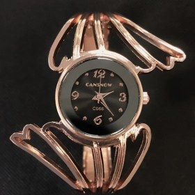 Resim Hanyang Gül Siyah 2020 Moda Kanatları Tasarım Bilezik Izle Tam Çelik Kuvars Izle Kadın Manşet Bileklik Saatler Femme Relojes Mujer Relogio Feminino (Yurt Dışından) 