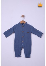 Resim Babyhola Kız Erkek Bebek Tulum Pamuk Müslin Katlanabilir Kollu Çıtçıtlı 22401 Lacivert 