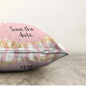 Resim RealHomes Çift Taraflı Pembe Zeminde Save The Date Motifli Çocuk Odası Raşel Örme Yastık Kırlent Kılıfı, Sonil-K-4823-55x55cm 