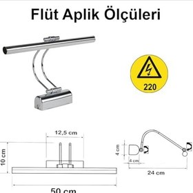 Resim Flüt LED Aplik 50 cm 6500K Beyaz Işık Modern Duvar Aydınlatma Enerji Tasarruflu Banyo Tablo ve Çalışma Masası Lambası (Krom) 