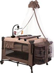 Resim Holmer All in One Cibinlikli Dönenceli Alt Açma Üniteli Oyun Parkı Park Yatak Kahverengi 