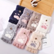 Resim Yumuş Kedi Ayak İzli Yüzü Yumuş Fleece Çift Yönlü Eldiven, Şirin Estetik Kış Sıcak Eldiven, Elle Yıkama Sadece, Polyester Örgü Kumaş, Sonbahar/Kış Mevsimi 